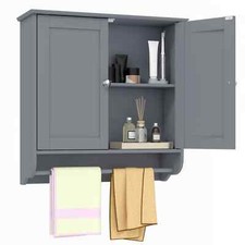 COSTWAY Wall Mounted Bathroom Cabinet Hanging Medicine Cabinet-Grey