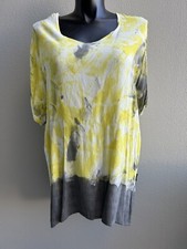 SARAH SANTOS Italy Size 20  Classy Yellow Grey Long Style Blouse Top