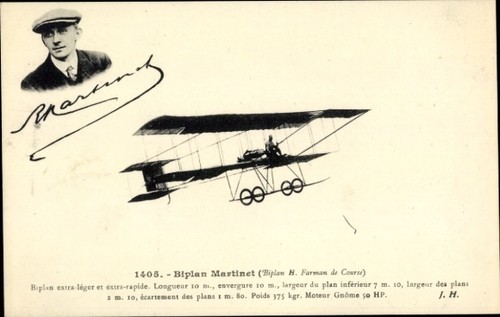 Postcard biplane martinet h - biplane,