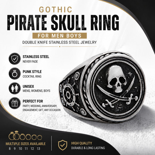 Gothic pirate skull ring - ring, for