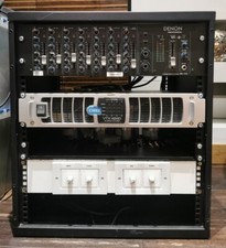 Cloud VTX4240 4x240W Amplifier, Denon DN-410X Mixer, Denon Speakers, Studio Rack