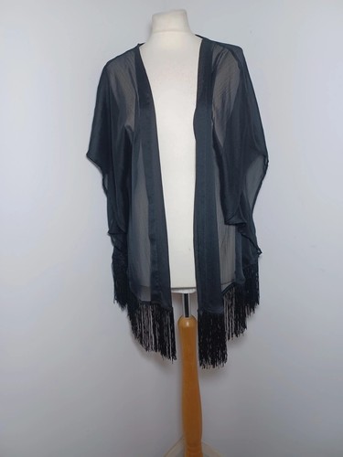 Black sheer fringe kimono - , boho