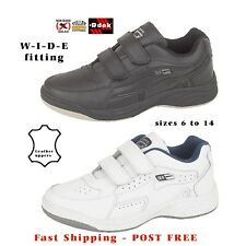 Mens T198 Leather Trainers Wide Fit Touch Fastening Non Marking Sole - POST FREE