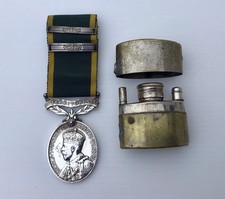 GEORGE V TERRITORIAL EFFICIENCY MEDAL 2 AWARD BARS TO BATES LONDON REG + INKWELL