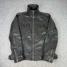 Superdry Jacket Mens Large Black Ryan Leather Bomber Full Zip Biker Motorcycle