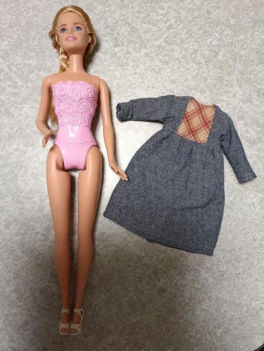 Barbie doll with gray dress - with,