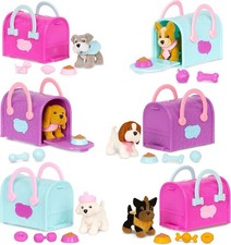 Pucci Pups Collectible 6 Toy Puppy Set With Carriers, Food Bowls & Accessories