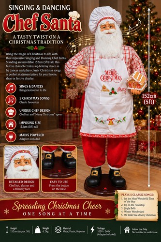 6ft singing dancing chef santa - dancing,