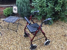 Lightweight Folding Walking Aid Seat Wheels, Red