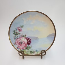 Hand Painted Rose and Lake Scene Gilded Plate by Haviland Limoges