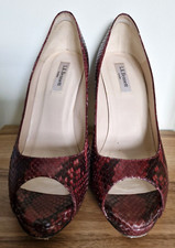 LK Bennett Nina Burgundy Peep Toe Shoes.  Snakeskin-effect Leather. Size 40
