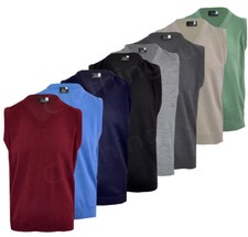 Mens Plain V Neck Sleeveless Sweater Jumper Tank Top Jersey Golf Casual S-5XL