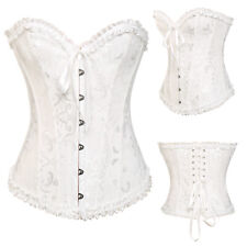 Women Overbust Boned Corset Burlesque Basque Tops Lace-Up Costume Size 6-24