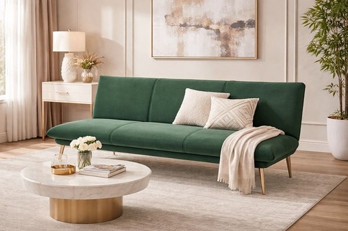 Green velvet sofa bed with - green,