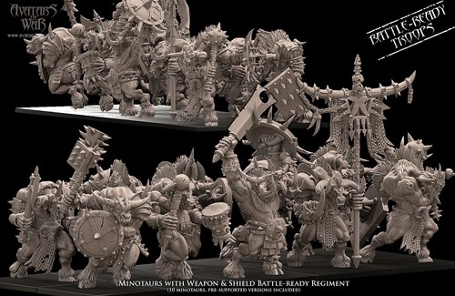 Minotaurs with weapon and