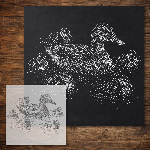 Mallard with ducklings - ducklings, stipple