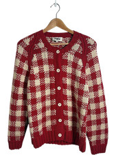 YMC Red & Cream Gingham Check Knit Cardigan - Size S