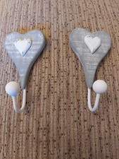 2 X Hooks Grey With White Hearts