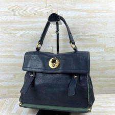 Yves Saint Laurent handbag Vintage Canvas Leather Navy Authe