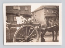 Old B&W Photo Children riding in Horse & Cart Big Wheel
