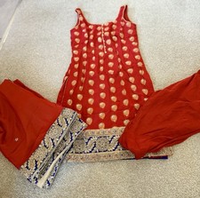 Indian Red/ Blue Border Trouser Suit For All Occasions Size 8/10