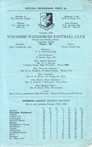 Wycombe wanderers reserves - wycombe,
