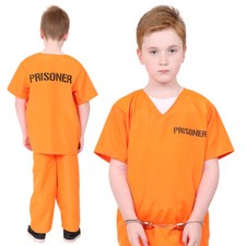 CHILDS ORANGE PRISONER COSTUMES BOOK DAY CONVICT KIDS COPS & ROBBERS FANCY DRESS