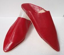 UNISEX MOROCCAN LEATHER POINTED BACKLESS MULES / SLIPPERS * RED * ALL SIZES