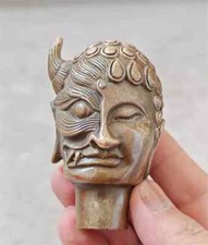 Antique Victorian art strange Big Bronze Head Walking Stick handle