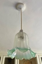 Vintage Vianne French Green Art Nouveau Etched Frosted Glass Light Shade E