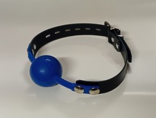 new BLUE 50mm silicone large ball gag real leather locking strap bondage bdsm #3