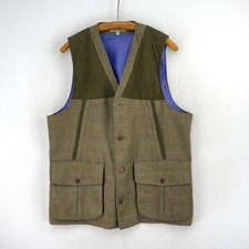 Laksen Tweed Waistcoat Mens XXL Green Wool Check Sporting Shooting Vest Gilet