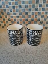 TESCO PAIR MUG BONE CHINA 8CM X 9.5CM MAKE TEA NOT WAR LIFE 2 SHORT BAD COFFEE
