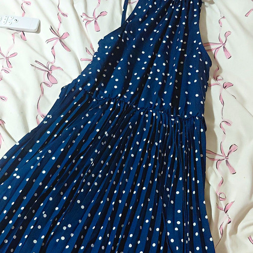 Blue white polka dot - white,