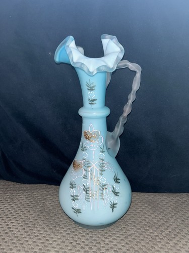 Vintage blue satin glass - satin, ewer
