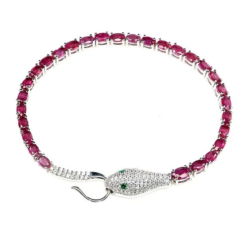 Silver bracelet ruby natural - bracelet,
