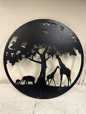 Large Black Circle Metal African Scene  Wall Art Work Garden Panel Hanging