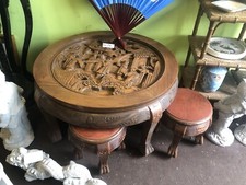 Low Round Carved Chinese Tea