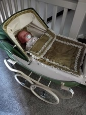 Vintage Silver Cross Dolls Pram And Reborn Doll. 70 Years Old Nice Condition .