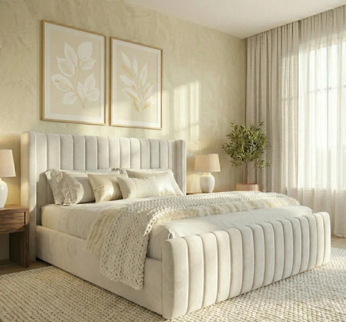 Winged upholstered bed frame - bed,