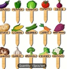 15pcs Wooden Vegetable Markers