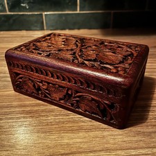 Vintage Anglo-Indian Rosewood Hand Carved Jewellery Trinket Box Antique