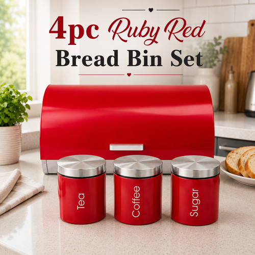 Red 4pc kitchen tea coffee - 4pc,
