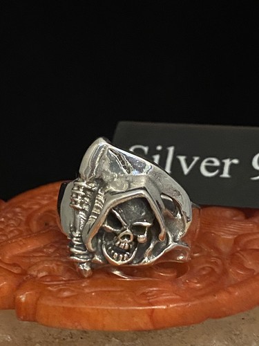 Silver grim reaper skull ring - reaper,