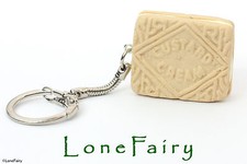 Polymer Clay Custard Cream Biscuit Silver Plated Keyring Key Chain Food Retro