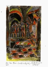 2024 linocut "Cathedral" by Bill Payne.Cyril Power genre.