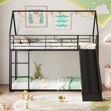 House Bunk Bed with Slide Black 190x90cm Heavy Duty Metal Frame