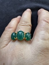 925  China Gold On Sterling Silver Green Agate   Ring -UK Size N