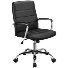 Mid-Back Office Desk Chair Swivel PU Leather Chair with Arms, Lumbar Support