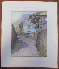 William Heaton Cooper Colour Pencil Drawing Artwork Village Dove Cottages Signed